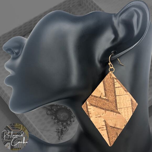 Brown Chevron Printed Cork Earrings - Picture 1 of 3
